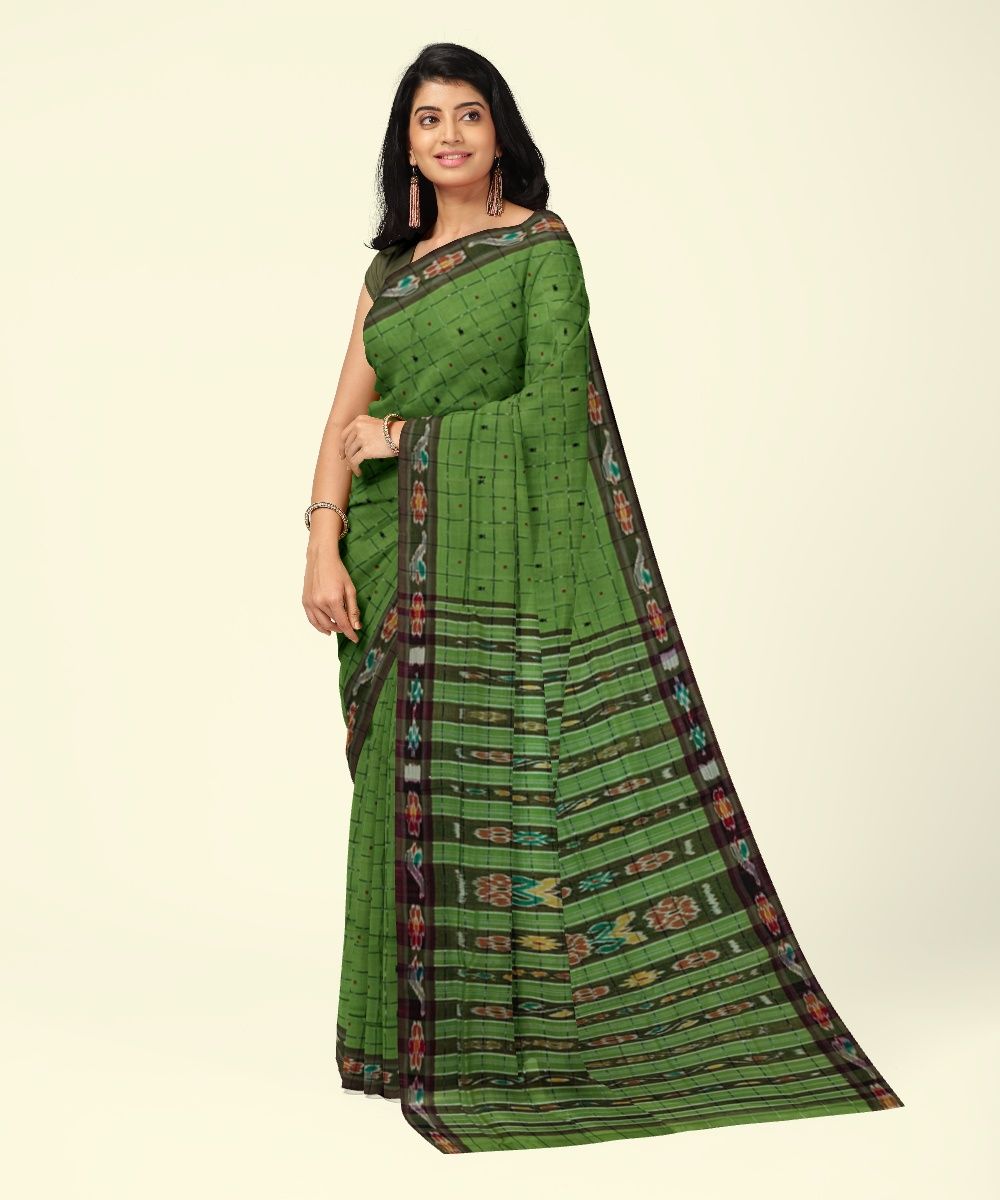 Olive Sambalpuri Handwoven Single Ikat Cotton Saree SFCSAR2476