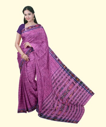 Pink Sambalpuri Handwoven Single Ikat Cotton Saree SFCSAR2479