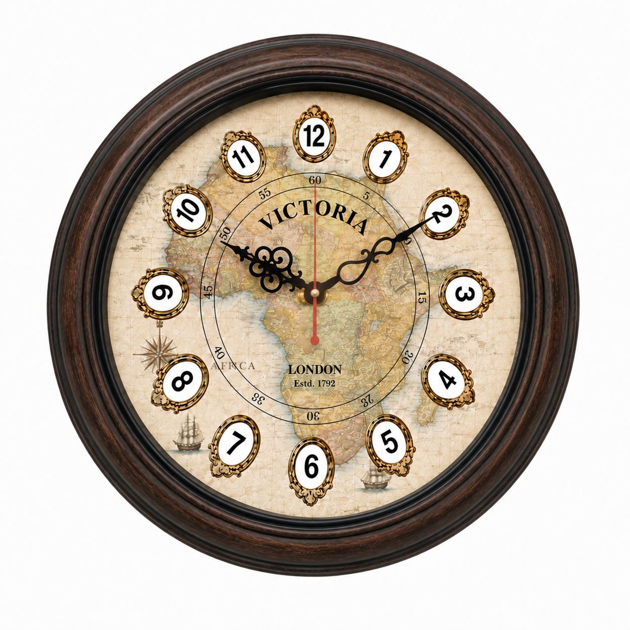 16 Inch Vintage Wooden Wall Clock with Roman Numerals & London Ship Design