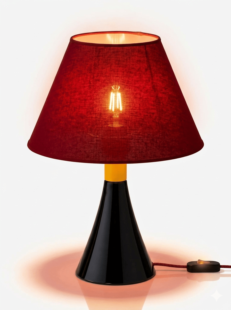 Modern Red Table Lamp with Black Glossy Base – Decorative Bedside & Home Lamp