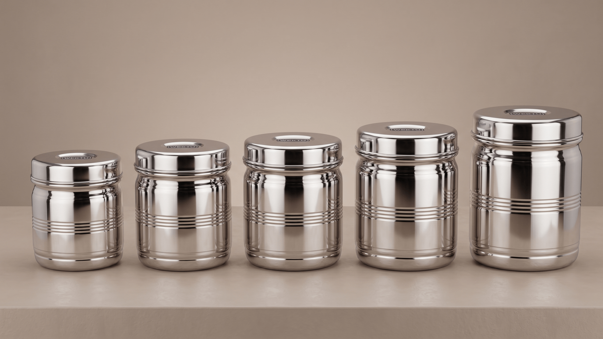 WEKTU Stainless Steel Kitchen Storage Container Dabba Set of 5 (900ml - 2900ml) 