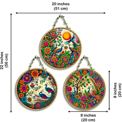 Set of 3 Peacock & Floral Wooden Wall Hangings