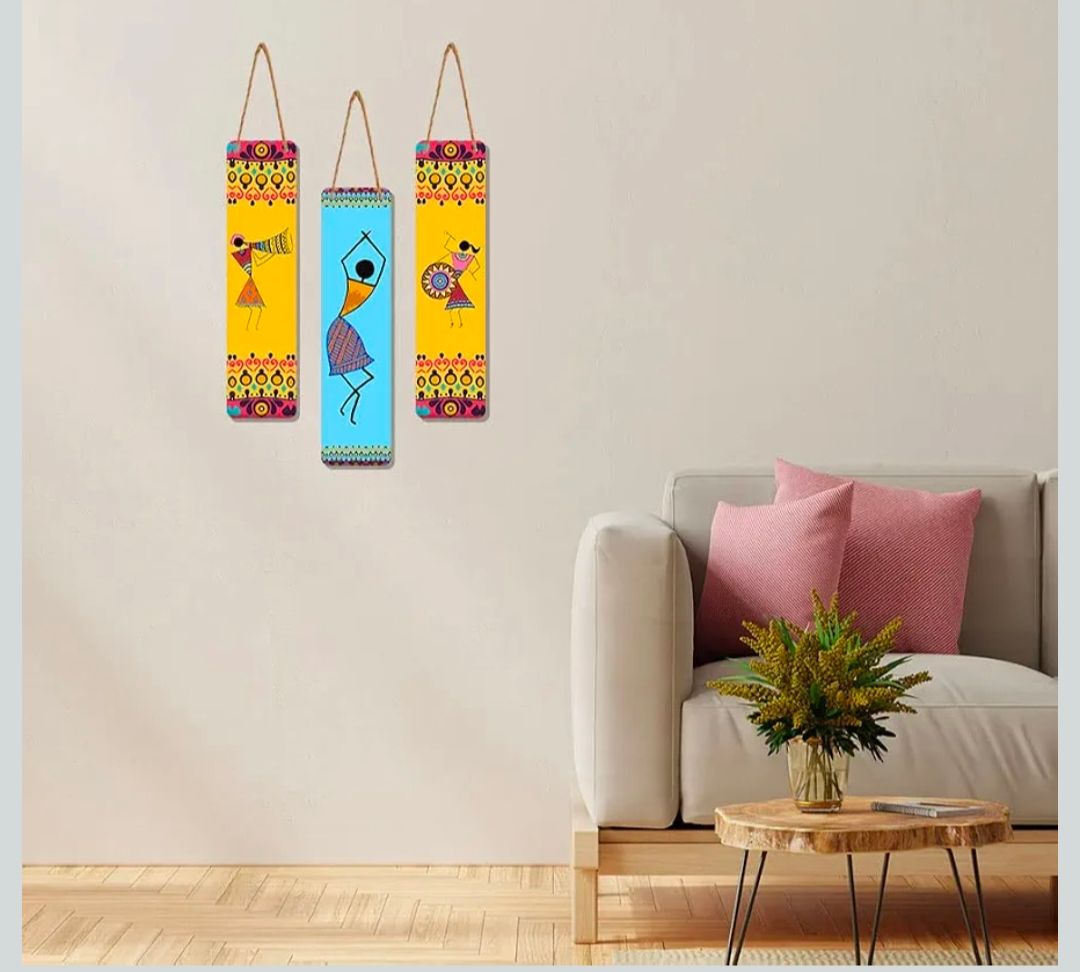 Set of 3 Warli Art Wooden Wall Hangings