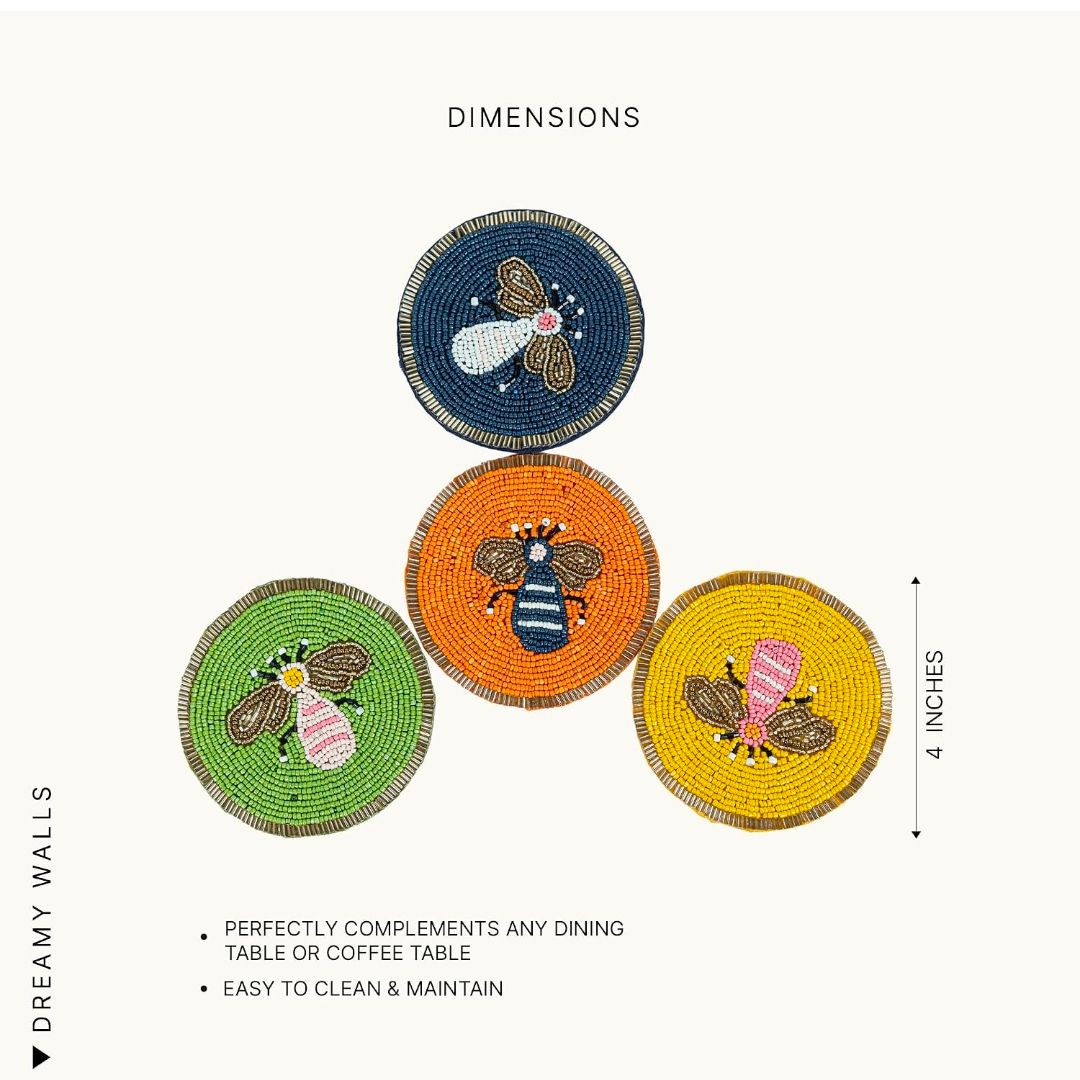 Dreamy Walls Hand Beaded Bee Coasters, Set of 4