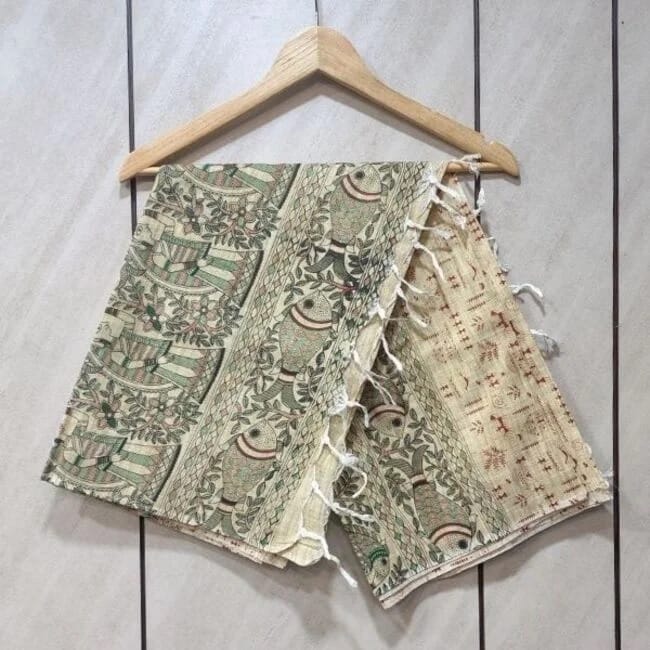 Madhubani Design Bhagalpur Stole (Size: 92 X 36 Inches )