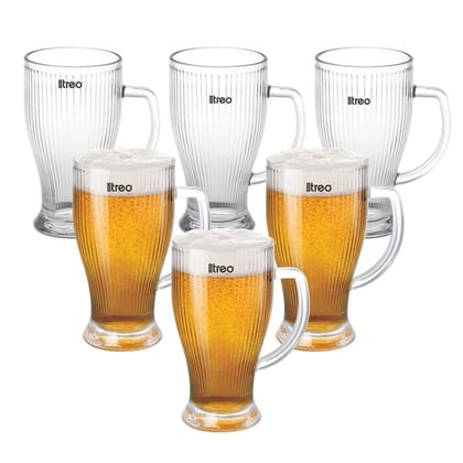 Treo By Milton Elix Beer Mug I Glasses for Beer, Juice, Mocktail | Scratch Resistant & Easy to Clean | Dishwasher Safe Mug | Transparent | Set of 6, 280 ml Each