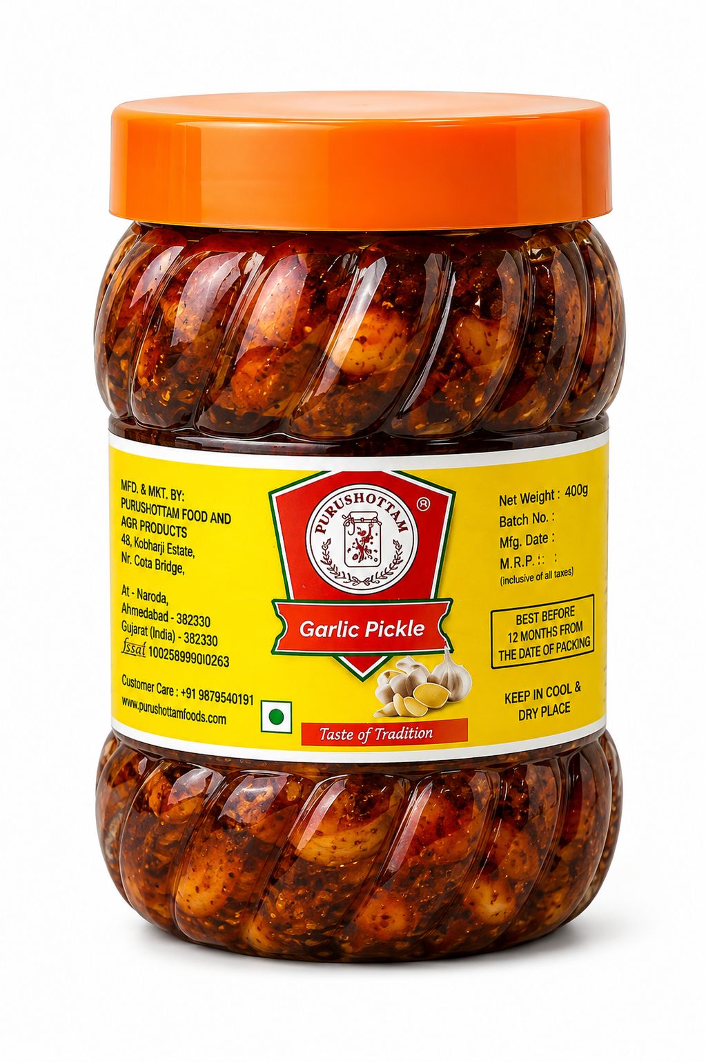 Purushottam Traditional Garlic Pickle | Authentic Indian Garlic Pickle | 500 g