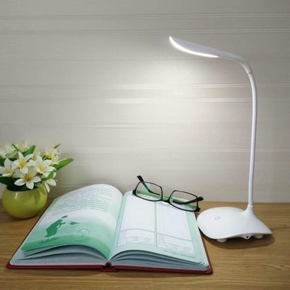 LED Study Table Lamp Rechargeable | 3-Level Dimmable Brightness, Touch Control, Gooseneck, USB Powered | Desk Lamp for Students, Reading, Office & Home