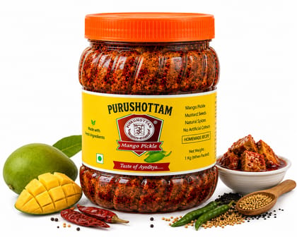 Purushottam Traditional Mango Pickle – Authentic Taste of Ayodhya | Spicy & Tangy Homemade-Style Achar | 500 g