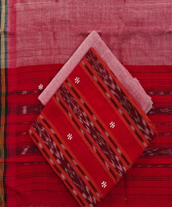 Red Pink Sambalpuri Handwoven Ikat Suit Set SFCSUT2480