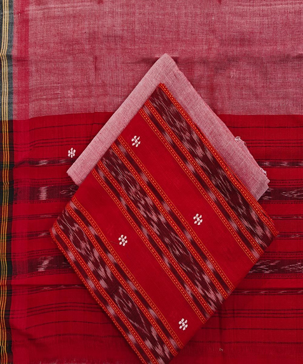 Red Pink Sambalpuri Handwoven Ikat Suit Set SFCSUT2480