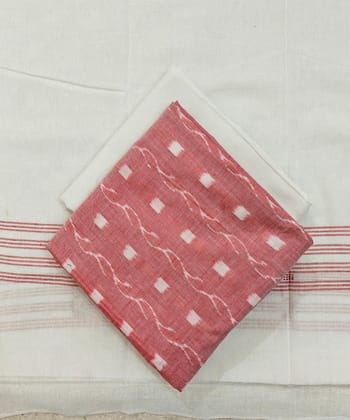 Pink White Sambalpuri Handwoven Ikat Suit Set SFCSUT2481