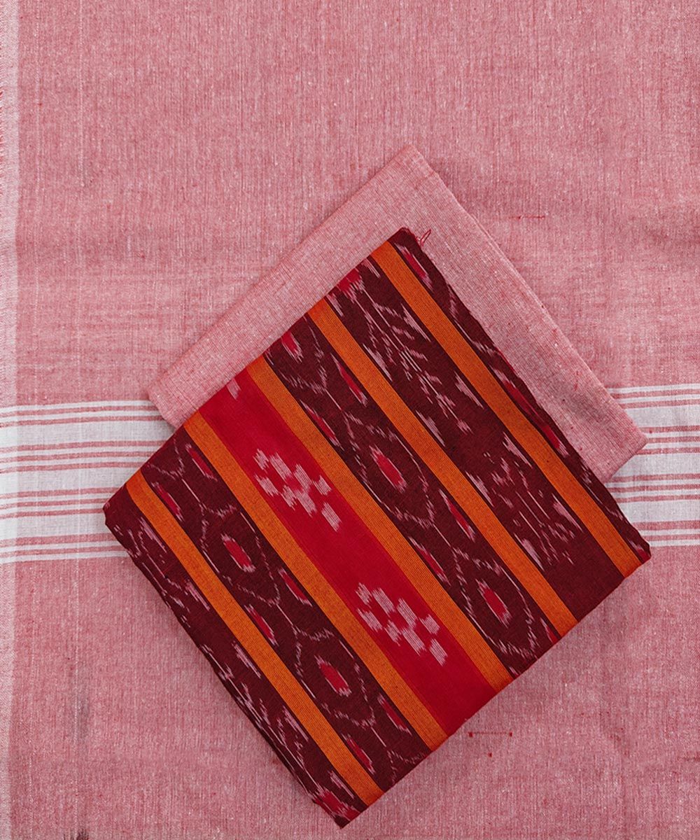Red Sambalpuri Handwoven Ikat Suit Set SFCSUT2483