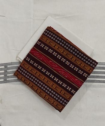 Coffee Sambalpuri Handwoven Ikat Suit Set SFCSUT2486