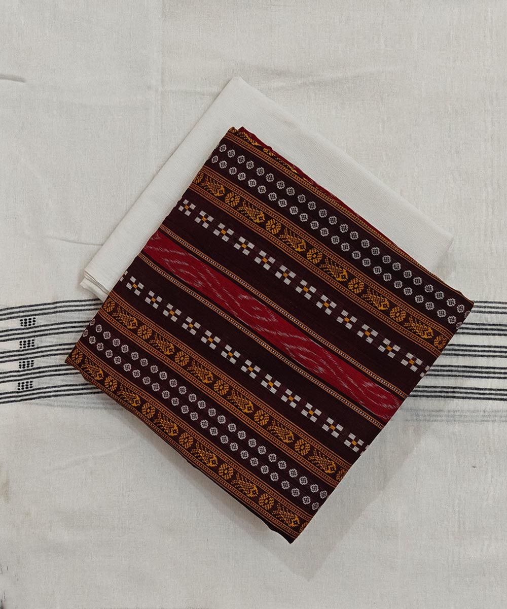 Coffee Sambalpuri Handwoven Ikat Suit Set SFCSUT2486