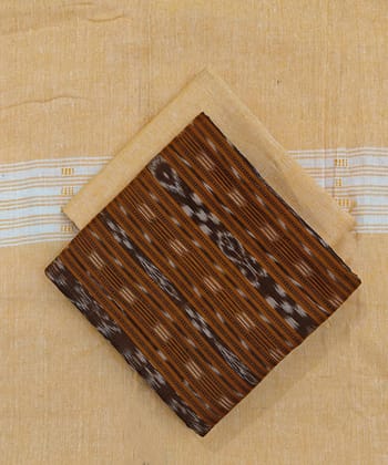 Rust Yellow Sambalpuri Handwoven Ikat Suit Set SFCSUT2488