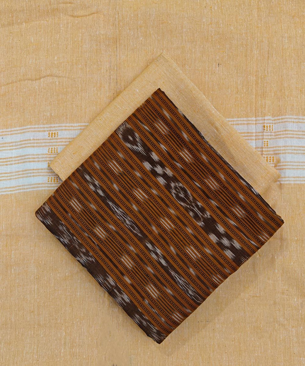 Rust Yellow Sambalpuri Handwoven Ikat Suit Set SFCSUT2488