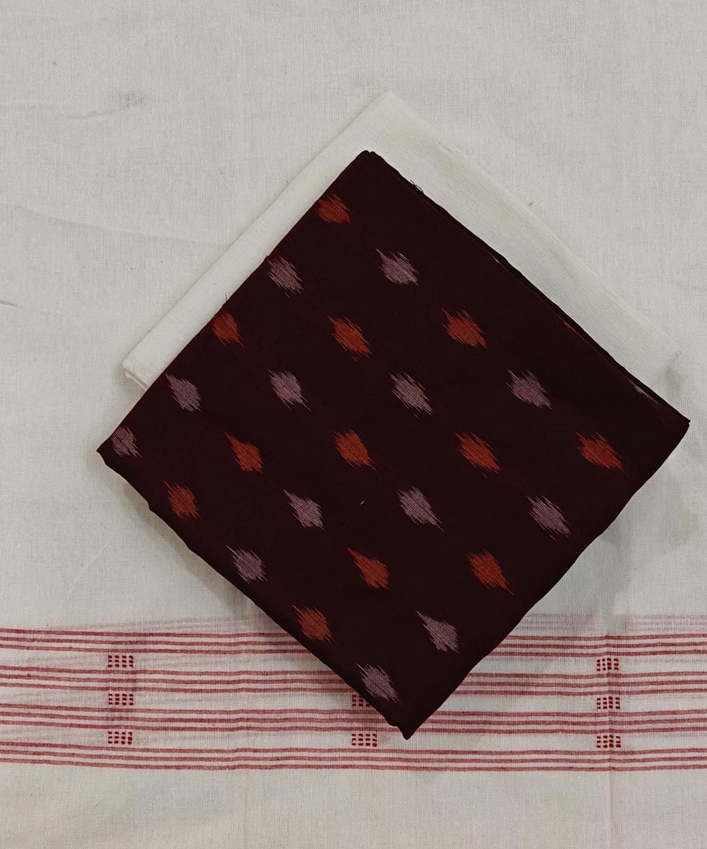Coffee Sambalpuri Handwoven Ikat Suit Set SFCSUT2492