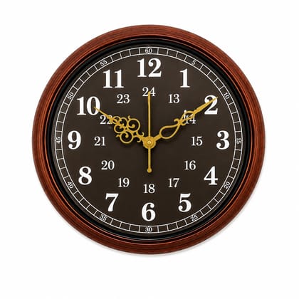 Elegant Wooden Wall Clock with Decorative Golden Hands, Large Roman & Numeric Dial, Home & Office Décor