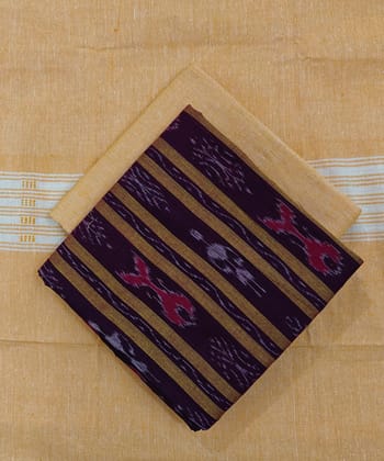 Maroon Yellow Sambalpuri Handwoven Ikat Suit Set SFCSUT2502