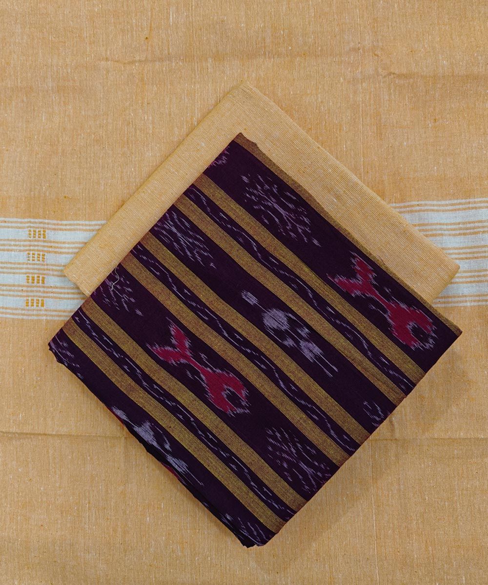 Maroon Yellow Sambalpuri Handwoven Ikat Suit Set SFCSUT2502