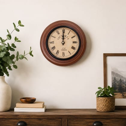 Vintage Wooden Wall Clock with Roman Numeral Dial | Classic Round Decorative Clock for Home & Office