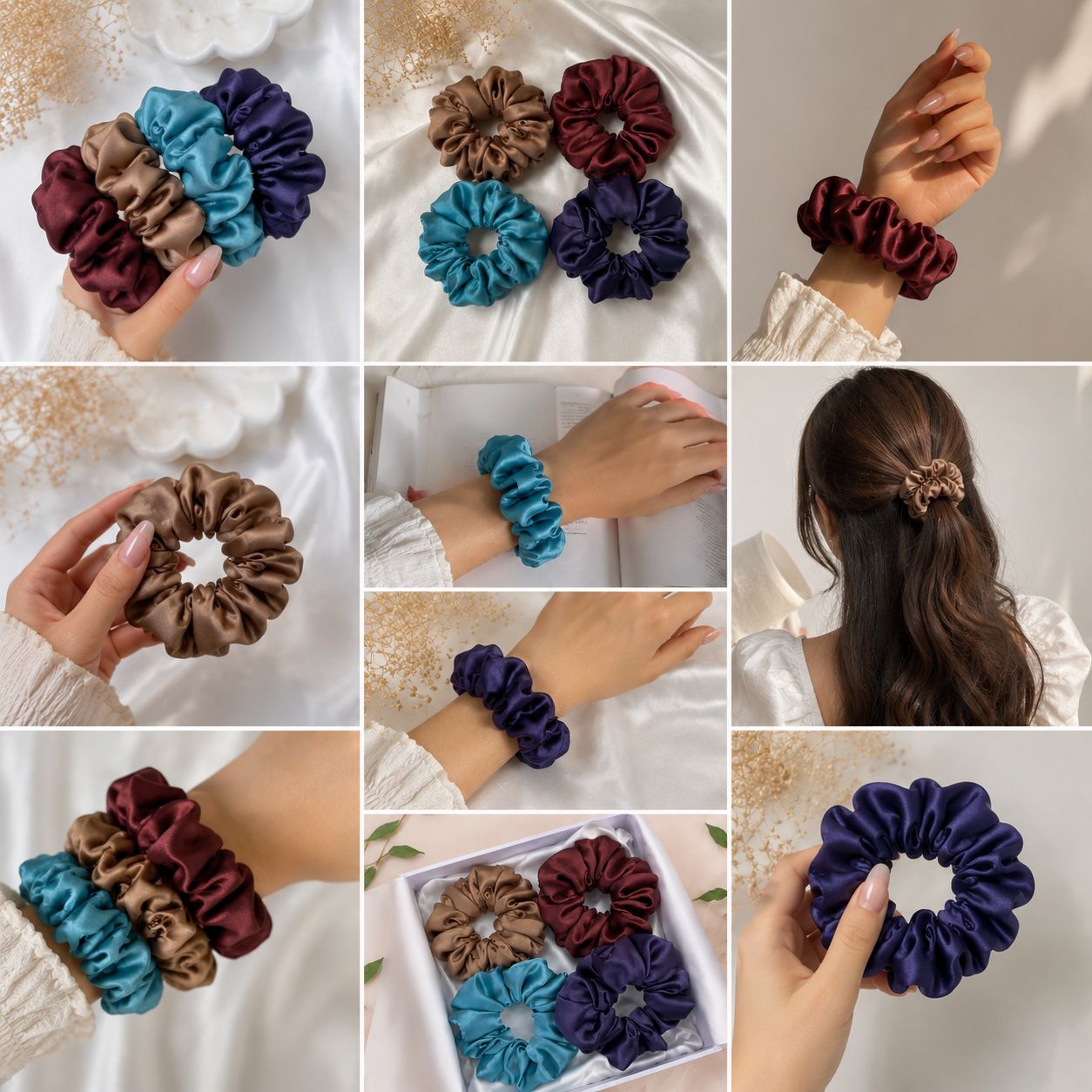  Premium Satin Scrunchies Set for Women