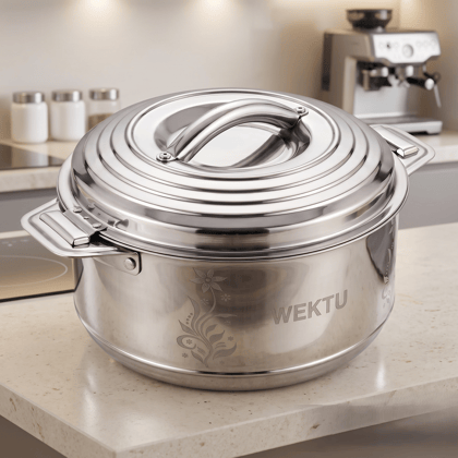 WEKTU Double Wall Stainless Steel Insulated Casserole Hot Pot / Roti Hot case with Floral Laser Design