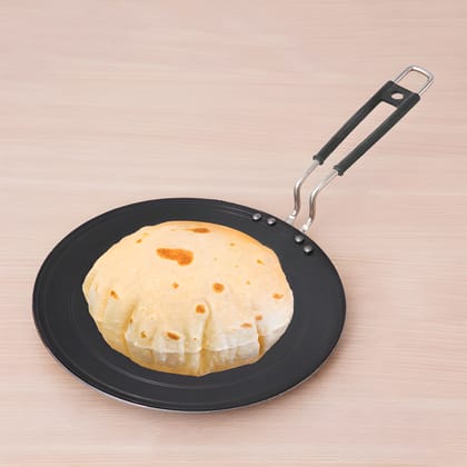 Heavy Duty Iron Loha Roti Tawa with Steel Handle | Heavy Duty Flat Iron Tawa for Roti, Chapati, Paratha & Dosa | Traditional Indian Cooking Tawa | Gas Stove Compatible Kitchen Cookware (Original)