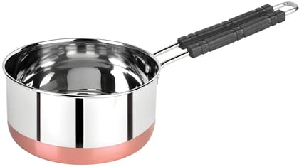 WUGO Stainless Steel Copper Bottom Sauce Pan 1000 ML | Flat Base Tea & Milk Pan with Handle | Multipurpose Sauce Pot, Tapeli & Patila for Kitchen Cooking | Stainless Steel Saucepan (Original)