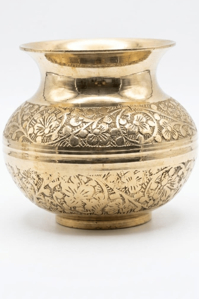 Brass Kalash Pooja Lota with Engraved Floral Design