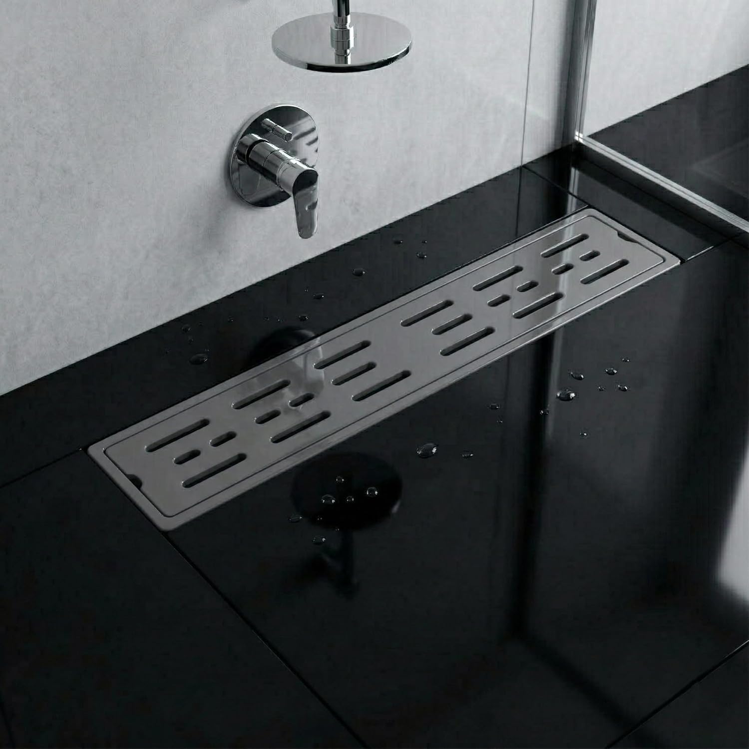 Ceramic (24 x 4 Inches) Melamine Shower Channel Floor Drain Grey Glossy Finish (RG-220)