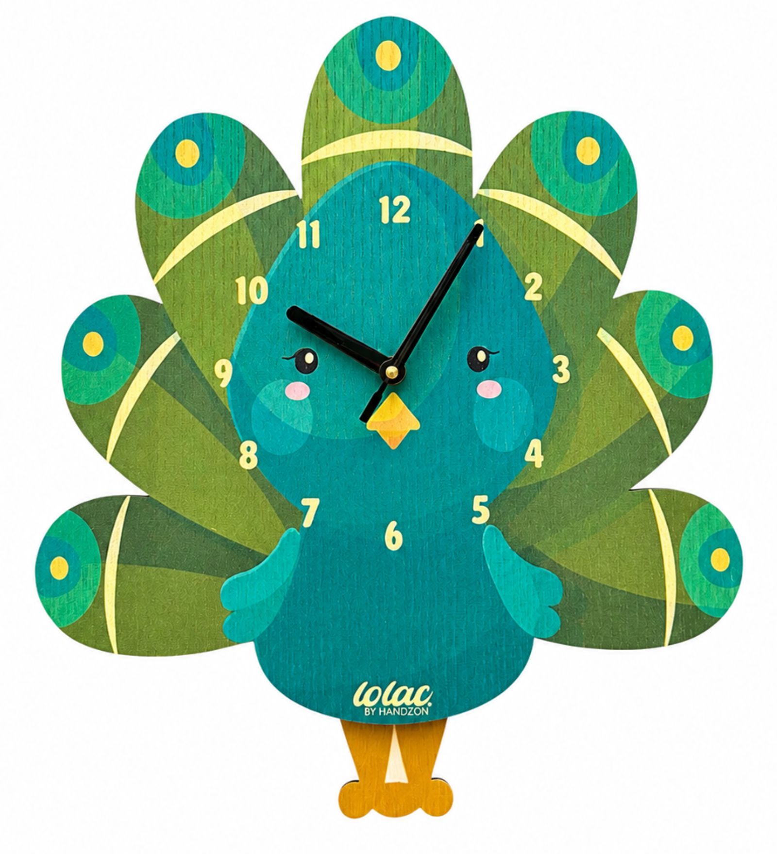 LOLAC Maya Peacock Wooden Pendulum Wall Clock for Kids, 5+ Years