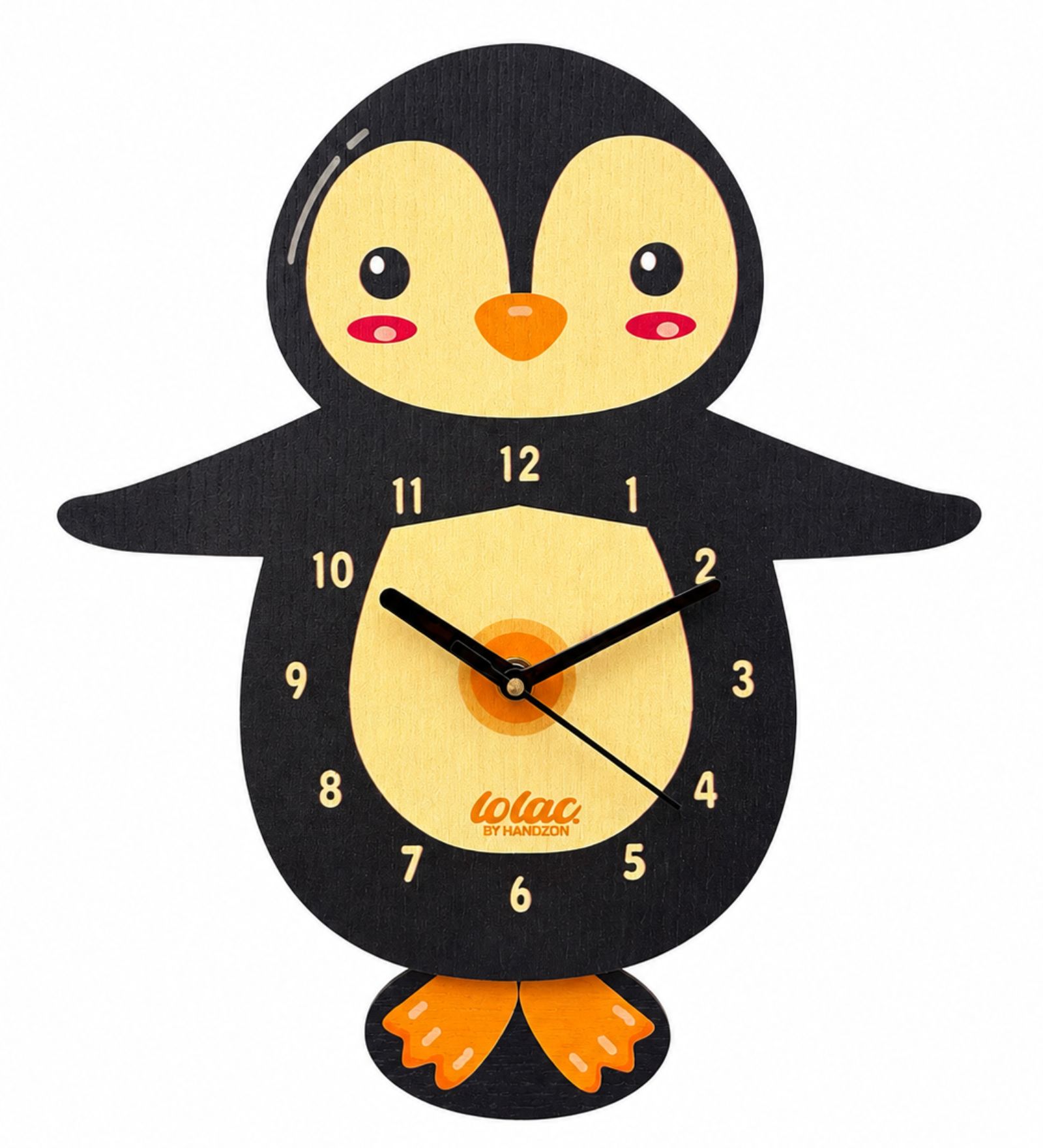LOLAC Pingu Penguin Wooden Pendulum Wall Clock for Kids, 5+ Years