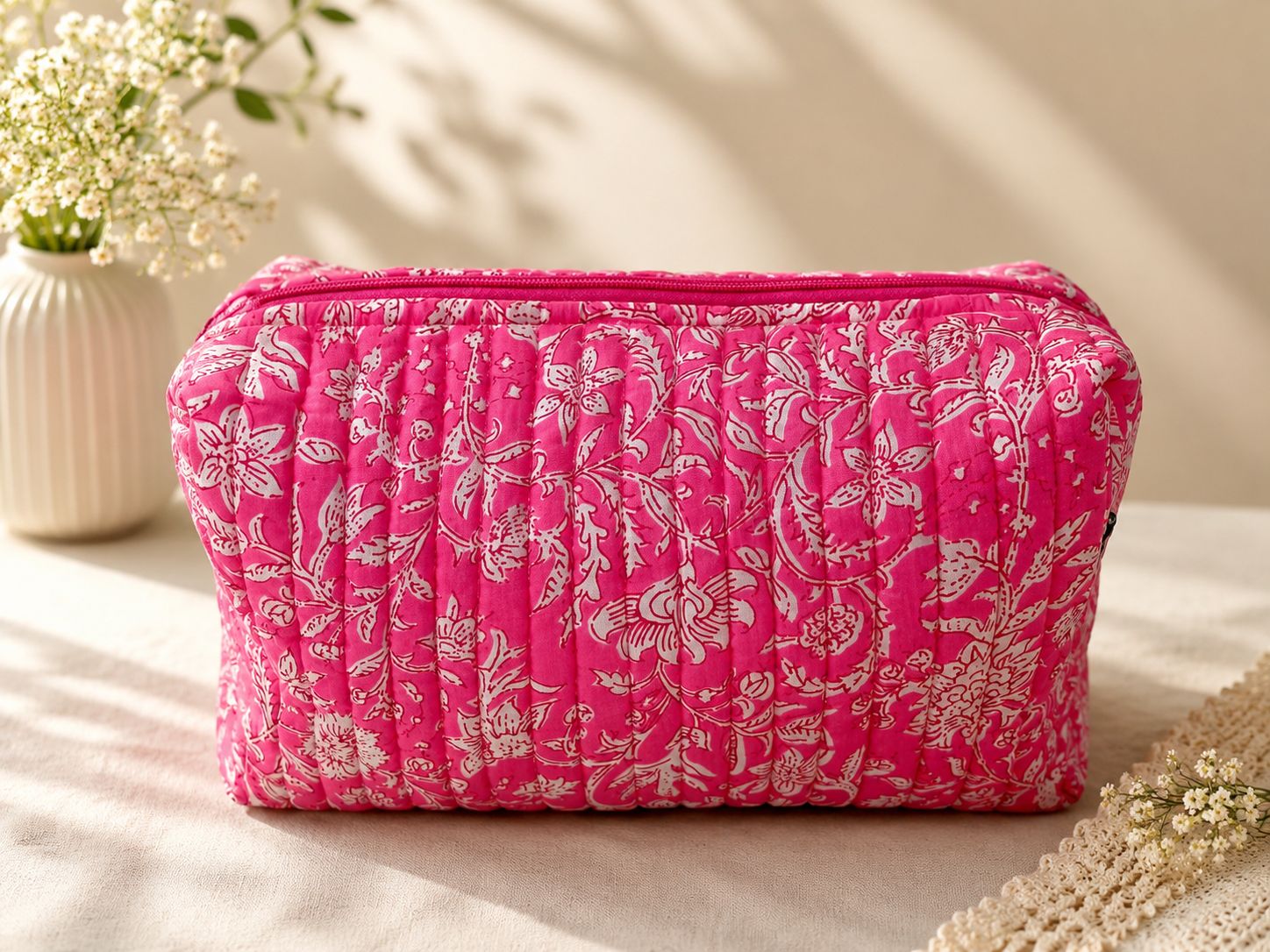 Floral Quilted Cosmetic Bag - (Floral-PZ)