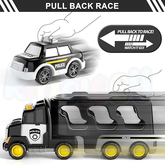 Kidology 5-in-1 Police Carrier Truck Toy for Kids 3-7 Years | LED Lights & Siren Sound