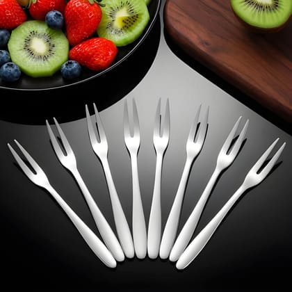 Heavy Metal WUGO Stainless Steel Fruit Forks Set of 8 | Small Dessert & Snack Forks | Reusable Mini Dining Forks for Fruits, Cakes, Sweets, Snacks & Desserts | Kitchen Tableware Cutlery (Original)