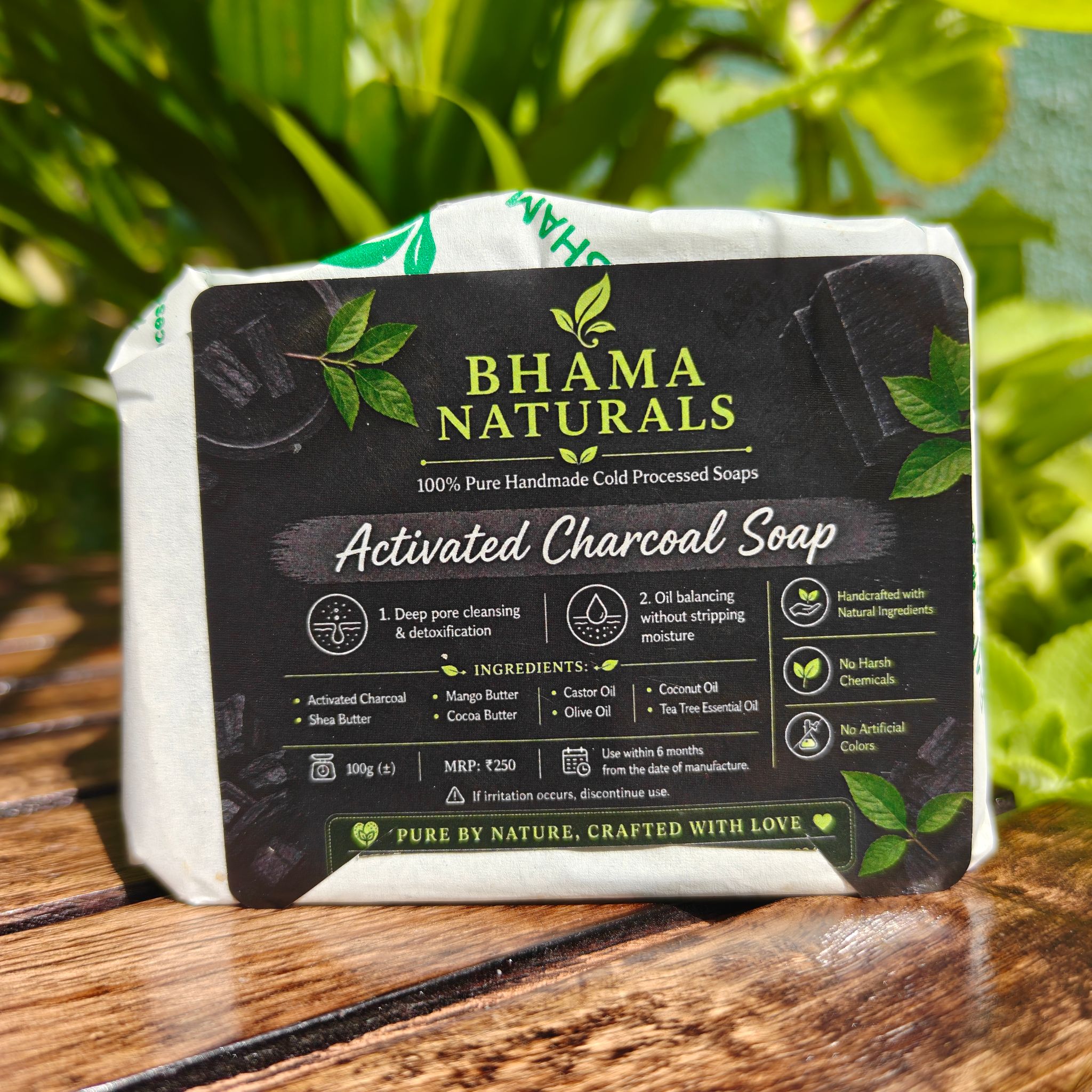 Bhama Naturals Enchanted Forest Activated Charcoal & Tea Tree Cold Processed Handmade Soap