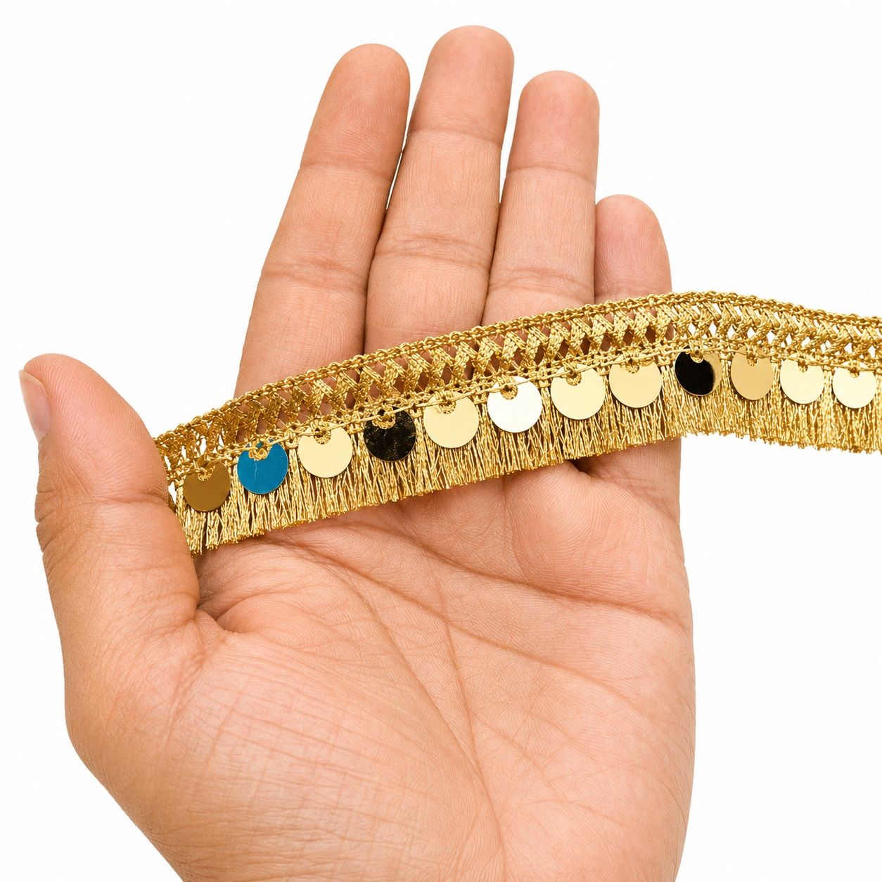 Golden Sequin & Fringe Tassel Sewing Lace Border, 9 Meters x 2.5cm