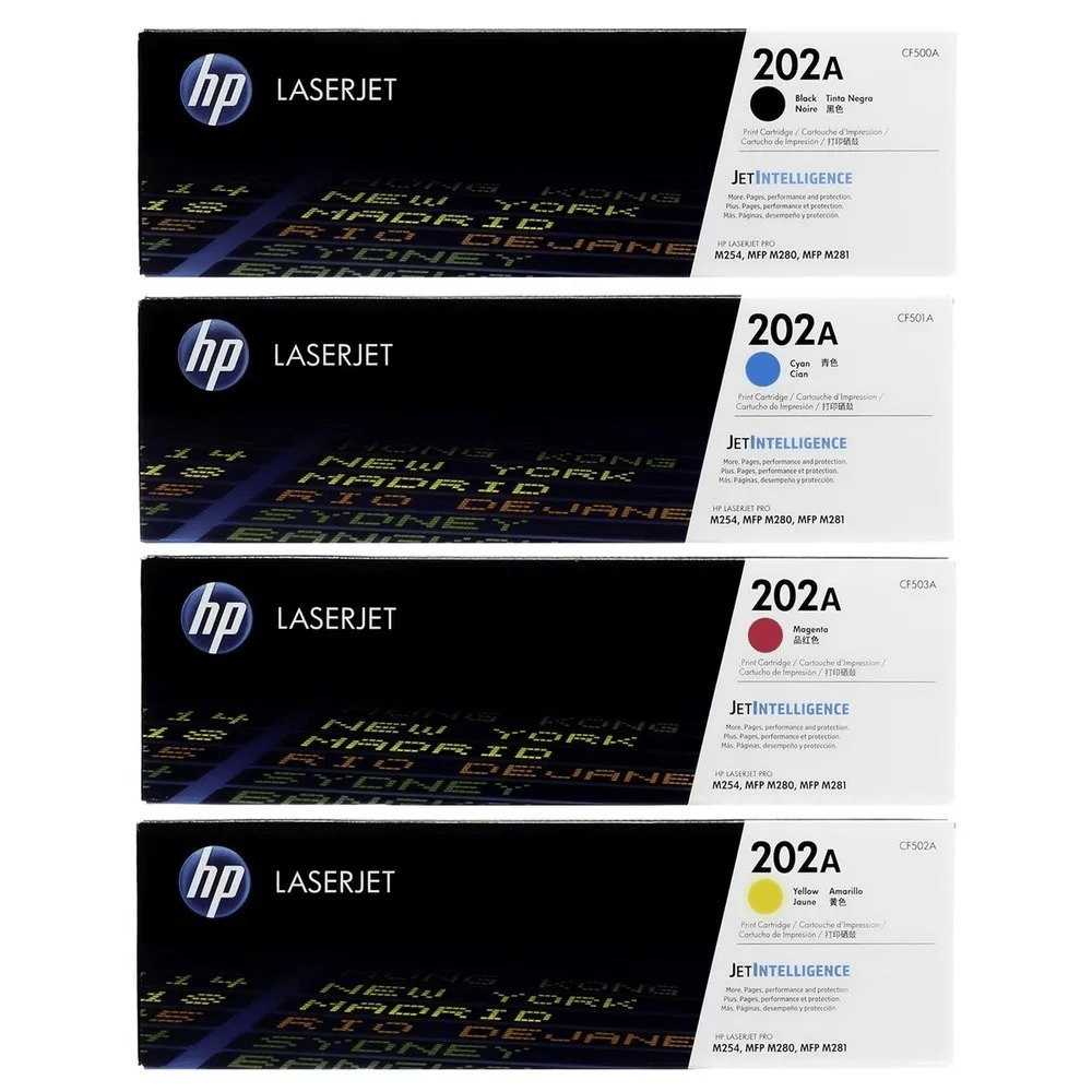 HP 202A CMYK Toner Cartridge Set | Black Cyan Magenta Yellow | Compatible with HP Color LaserJet Pro M254dw, M254nw, M281fdn, M281fdw