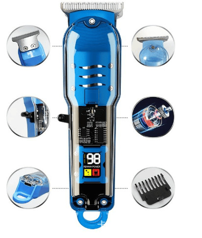 Transparent Hair Trimmer with Digital Display | Rechargeable Electric Hair Clipper with Guide Combs | Cordless Detail Trimmer for Hair