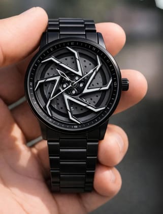 Men's Black Stylish Wheel Dial Analog Watch