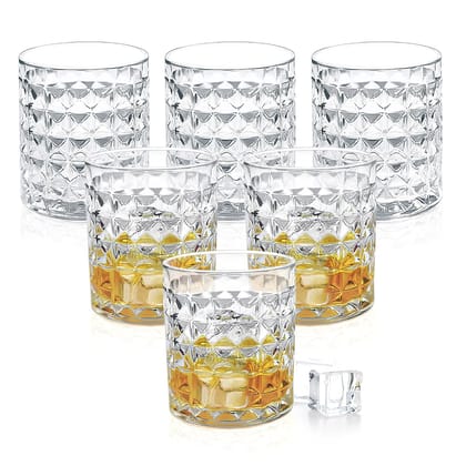 Treo by Milton Knitts 380 Whisky Glass Tumbler, Set of 6, 380 ml Each, Transparent