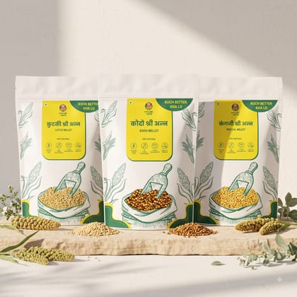 Millet Yard Millets 1.5 kg Natural Grains Combo Pack of 3 | Foxtail 500g, Kodo 500g, Little 500g | Nutrient Powerhouse, High Protein & 100% More Fibre Mixed Millet (1.5 kg, Pack of 3)