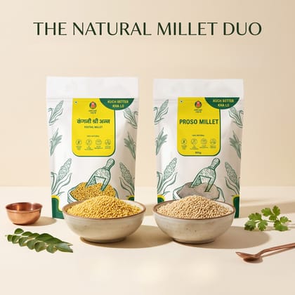Millet Yard Millets 1 kg Natural Grains Combo Pack of 2 | Proso 500g, foxtail millet 500g | Nutrient Powerhouse, High Protein & 100% More Fibre Mixed Millet (1 kg, Pack of 2) Millet Yard Millets 1 kg Natural Grains Combo Pack of 2 | Proso 500g, foxtail millet 500g | Nutrient Powerhouse, High Protein & 100% More Fibre Mixed Millet (1 kg, Pack of 2)