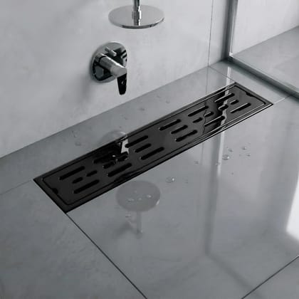 Ceramic (24 x 4 Inches) Melamine Shower Channel Floor Drain Black Glossy Finish (RB-220)