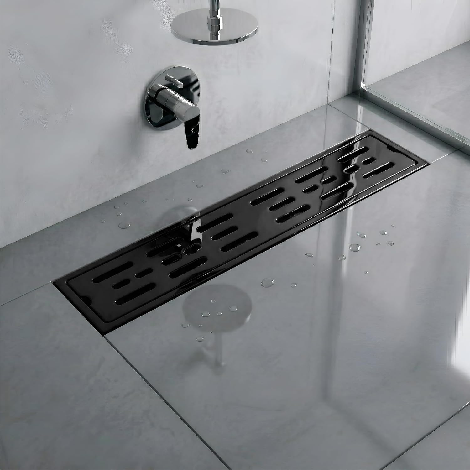 Ceramic (24 x 4 Inches) Melamine Shower Channel Floor Drain Black Glossy Finish (RB-220)