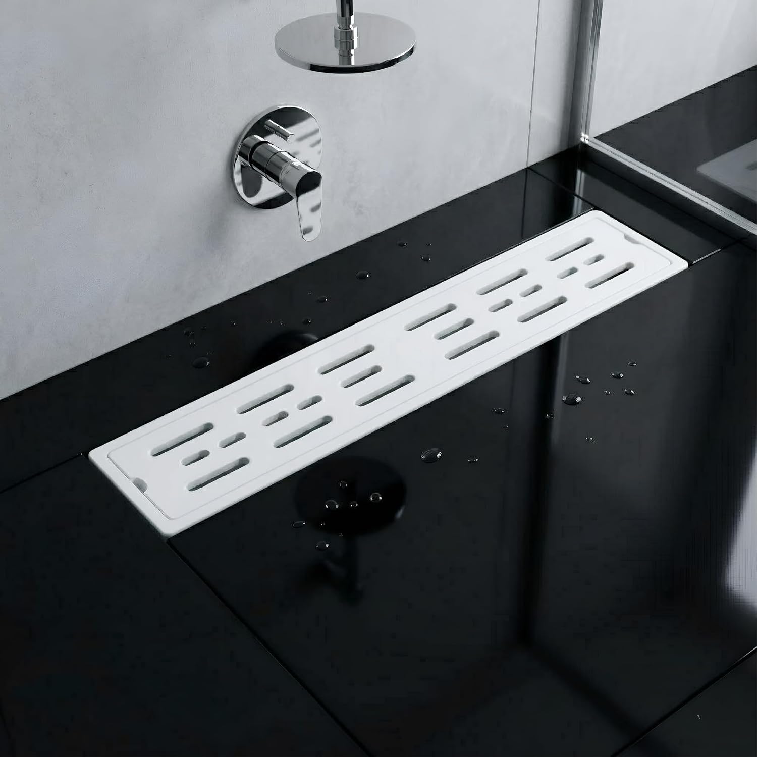 Ceramic (24 x 4 Inches) Melamine Shower Channel Floor Drain White Glossy Finish (RW-220)