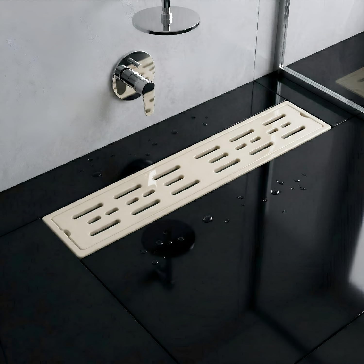 Ceramic (18 x 4 Inches) Melamine Shower Channel Floor Drain Ivory Glossy Finish (RM-219)