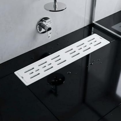Ceramic (18 x 4 Inches) Melamine Shower Channel Floor Drain White Glossy Finish (RW-219)